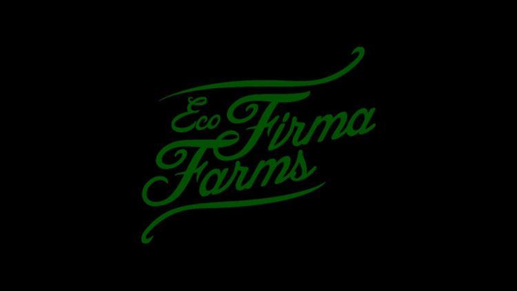 The green logo for Eco Fira Farms is seen against a black background