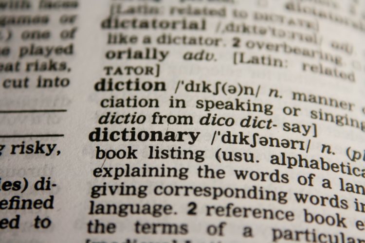 Dictionary opened up to the word "dictionary"