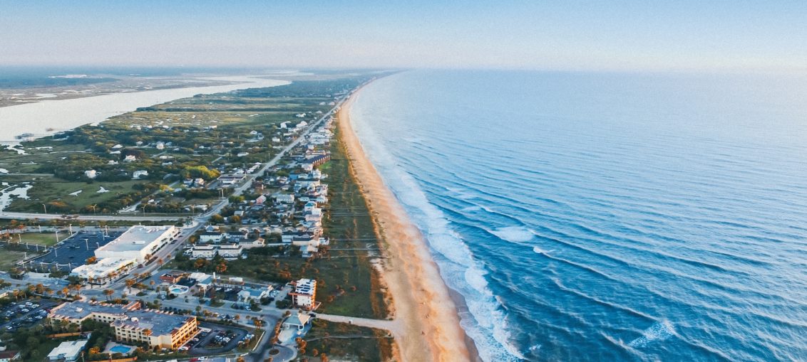 An Ariel photo of a Florida beach coastline